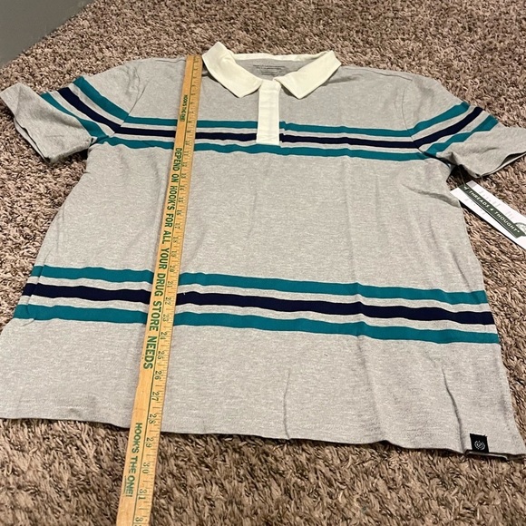 Threads for thought nwt gray striped short sleeve polo - Picture 6 of 9